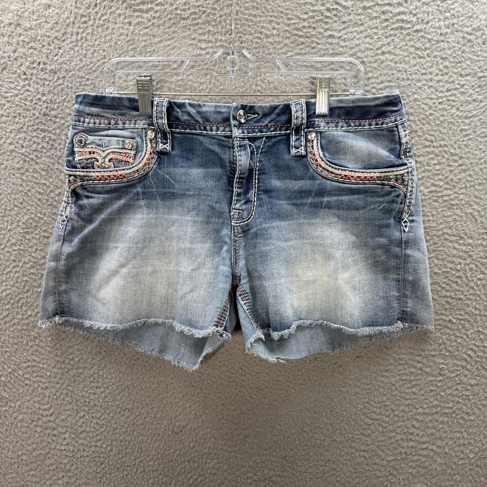 Rock Revival Shorts Womens 32 Blue Clair Easy Short Thick Stitch Distressed - Picture 2 of 13